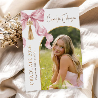 Rosa Coquette-slöja Foto 2026 Examenfest Inbjudningar