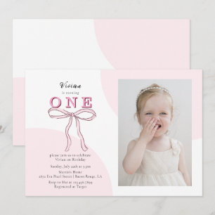 Rosa Coquette-smycke Foto 1-års födelsedag Inbjudningar