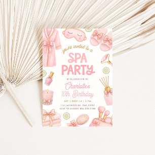 Rosa Coquette Spa-fest Födelsedag Inbjudningar