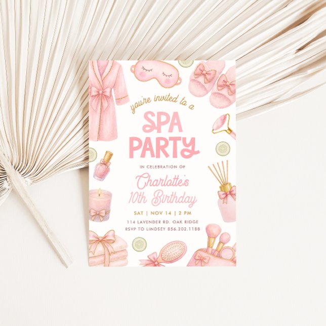 Rosa Coquette Spa-fest Födelsedag Inbjudningar (Skapare uppladdad)