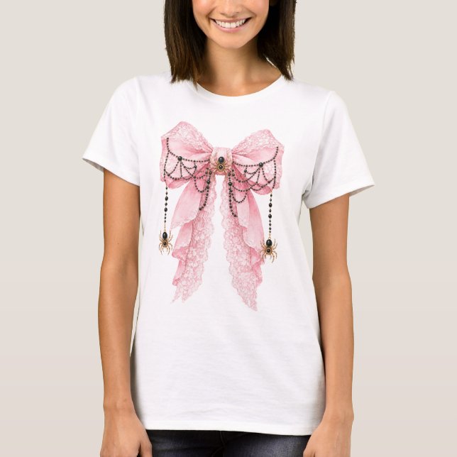 Rosa Coquette Spindel Båge T-Shirt (Framsida)