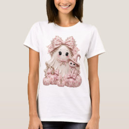 Rosa Coquette Spöket Halloween Söt Häxa Kittel T Shirt