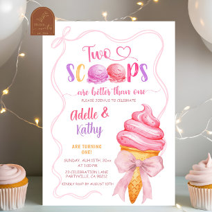 Rosa Coquette Summer Ice Cream Twillingars Birthda Inbjudningar