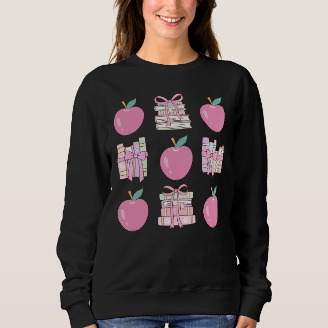 Rosa Coquette Teacher Apple och Bok Design T Shirt (Framsida)