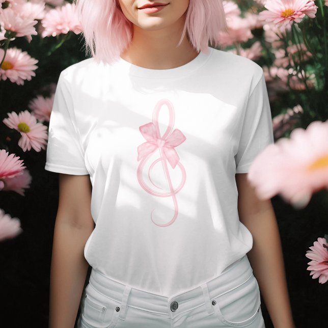 Rosa Coquette Treble Clef Music Bow Simple T Shirt (Skapare uppladdad)