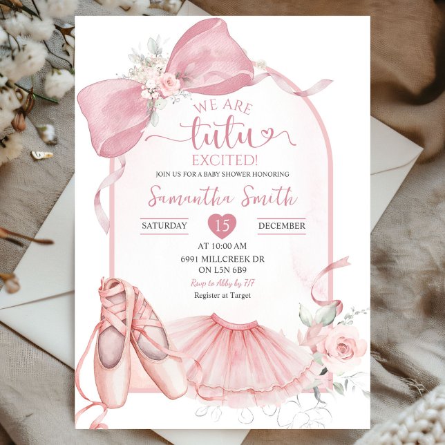 Rosa Coquette Tutu Excited Ballerina Baby Shower Inbjudningar (Skapare uppladdad)