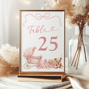 Rosa Coquette Vagn Baby Shower Bordnummer Bordsnummer