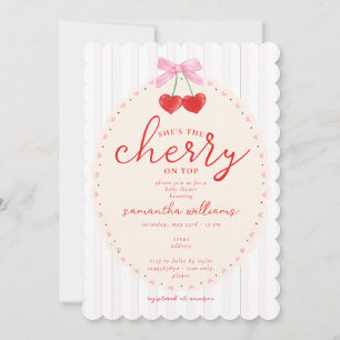 Rosa Coquette Watercolor Cherry on Top Baby Shower Inbjudningar