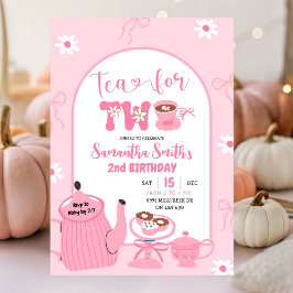Rosa Coquette Whimsical Retro Tea 2:a födelsedagen Inbjudningar