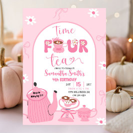 Rosa Coquette Whimsical Retro Tea 4e födelsedagen Inbjudningar
