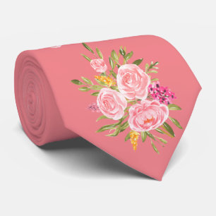 Rosa Coral Blommigt Far i Bride Neck Tie Slips