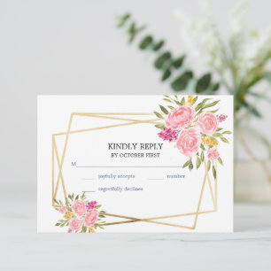 Rosa Coral Blommigt och Guld Ram OSA kort