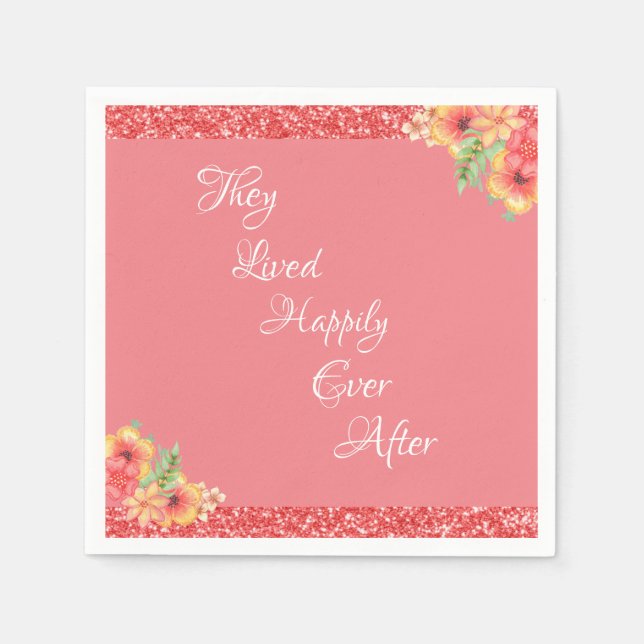 Rosa Coral Blommigt Söt  Pappersservett (Framsidan)