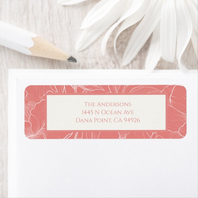 Rosa Coral Botanical Minimalist Bröllop Returadress Etikett (Insitu)