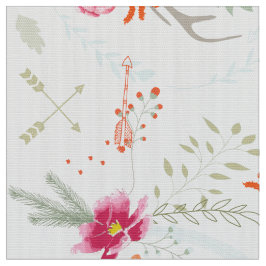 Rosa Coral Grönt Rustic Blommönster Tyg