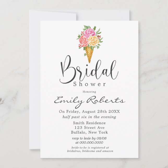 Rosa Coral Gult Ice Cream Cone Möhippa in Inbjudningar (Framsida)