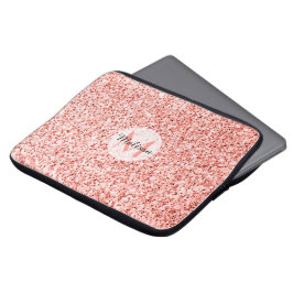 Rosa coral light pastel sparkles bling Monogram Laptop Fodral