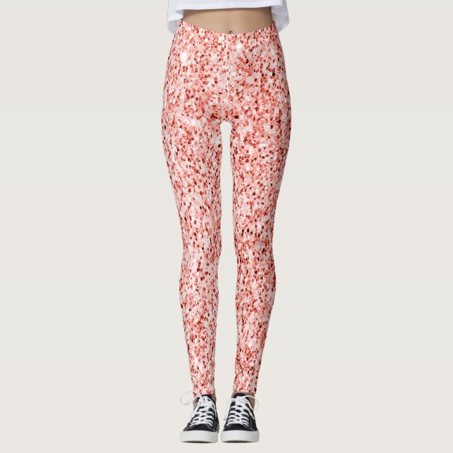 Rosa coral light pastel sparkles glitter bling leggings (Framsida)
