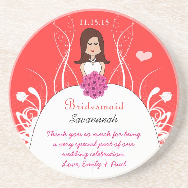 Rosa Coral Long Brown Hair Bridesmaid Gown Underlä Underlägg (Framsidan)