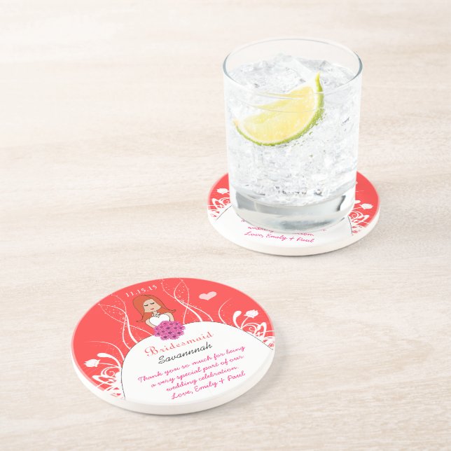 Rosa Coral Long Red Head Bridesmaid Gown Underlägg Sandsten (Sidan)