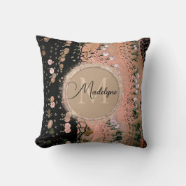 Rosa Coral och Black Mynt Personlig Glitter Kudde