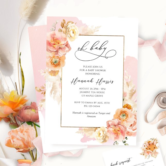  Rosa Coral och Peach Blommigt Girl Baby Shower Inbjudningar (Skapare uppladdad)