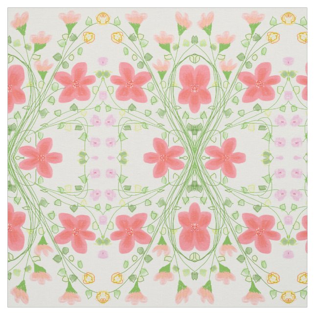 Rosa Coral och Peach Flowered Tyg (Provkarta)