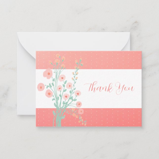 Rosa Coral- och turkos-Blommigt Anteckningskort (Framsida)