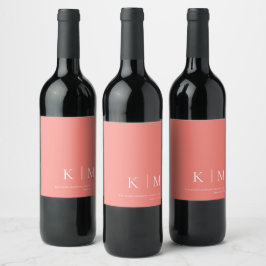 Rosa Coral och White-Bröllop- Vinflaska Etikett