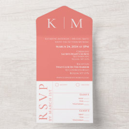 Rosa Coral och White-Monogram-Bröllop-