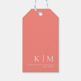 Rosa Coral och White-Monogram-Bröllop Presentetikett
