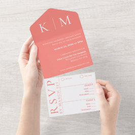 Rosa Coral och White-Monogram-Modern-Bröllop-Moder