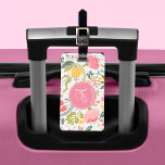 Rosa Coral Watercolor Blommönster Monogram Namn Bagagebricka<br><div class="desc">Romantisk chic feminin bagagetagg med vår vattenfärgad blek  rosa,  koral,  gult,  blått och grönt handmålade blommor och löv. Anpassa den med ditt monogram och namn i ett elegant redigerbart skript med calligraphy-typsnitt!                Kan vara en söt anpassningsbar födelsedagspresent till din flickvän/fru/mor/syster.</div>