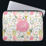 Rosa Coral Watercolor Blommönster Monogram Namn Laptop Fodral<br><div class="desc">Romantisk chic feminin laptop sleeve med vår vattenfärgad blek  rosa,  korall,  gult,  blått och grönt,  handmålade blommor och löv. Anpassa den med ditt monogram och namn i ett elegant redigerbart skript med calligraphy-typsnitt!                Kan vara en söt anpassningsbar födelsedagspresent till din flickvän/fru/mor/syster.</div>