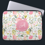 Rosa Coral Watercolor Blommönster Monogram Namn Laptop Fodral<br><div class="desc">Romantisk chic feminin laptop sleeve med vår vattenfärgad blek  rosa,  korall,  gult,  blått och grönt,  handmålade blommor och löv. Anpassa den med ditt monogram och namn i ett elegant redigerbart skript med calligraphy-typsnitt!                Kan vara en söt anpassningsbar födelsedagspresent till din flickvän/fru/mor/syster.</div>