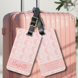 Rosa Coral White Monogram Geometric Initial Bagagebricka