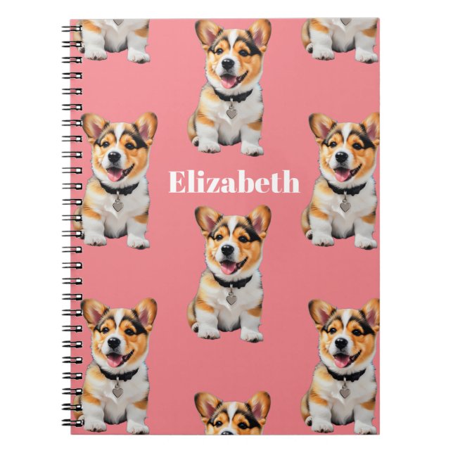 Rosa Corgi Anteckningsbok Anpassningsbar Vit Text (Framsidan)