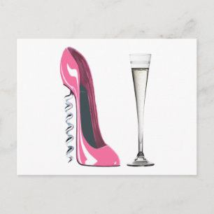 Rosa Corkskruv Stiletto Shoe och Champagne Flute Vykort