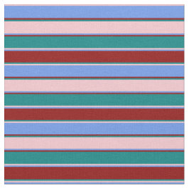 Rosa, Cornblomma Blue, Mörk Red & Teal Rand Tyg