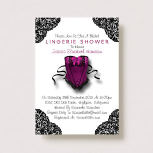 Rosa Corset & Black Snöre Lingerie Shower Inbjudningar