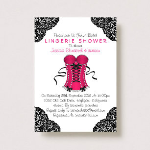 Rosa Corset & Black Snöre Lingerie Shower Inbjudningar