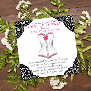 Rosa Corset & Black Snöre Lingerie Shower Inbjudningar