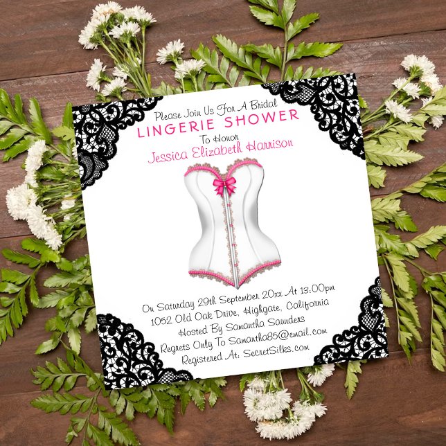 Rosa Corset & Black Snöre Lingerie Shower Inbjudningar (Skapare uppladdad)
