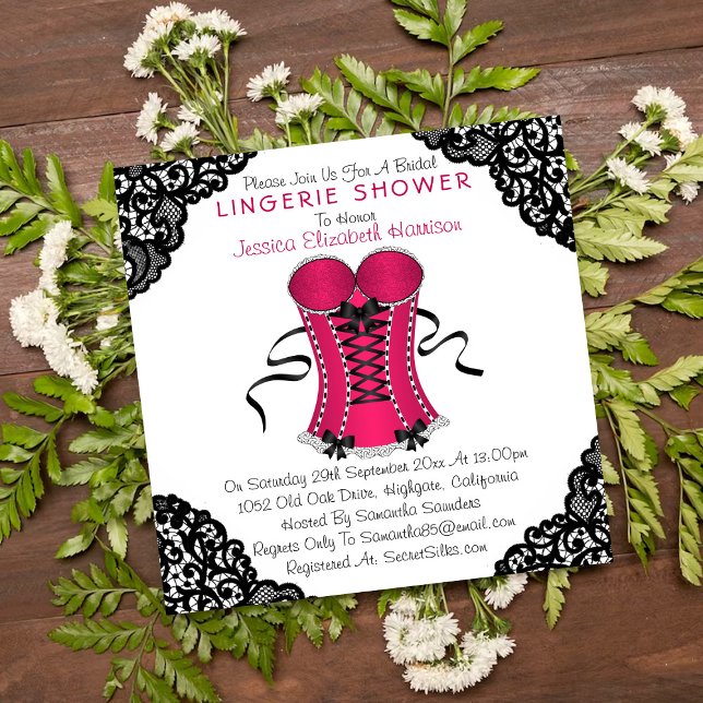 Rosa Corset & Black Snöre Lingerie Shower Inbjudningar (Skapare uppladdad)
