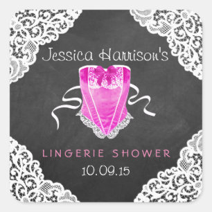 Rosa Corset White Snöre Chalkboard Lingerie Shower Fyrkantigt Klistermärke
