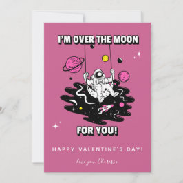 Rosa Cosmic Astronaut Galaxy Valentines day Rocket Julkort
