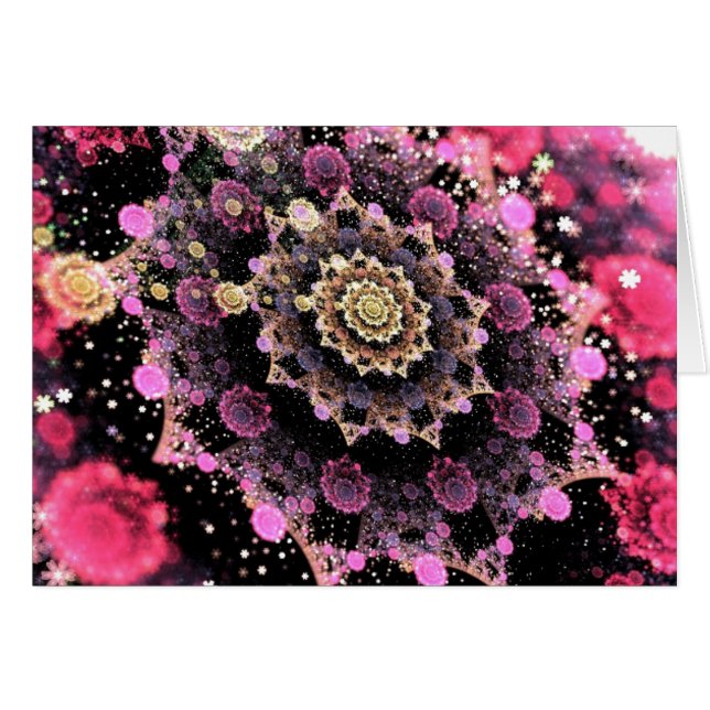 Rosa Cosmic Burst Fractal Hälsningskort (Framsidan Horizontal)