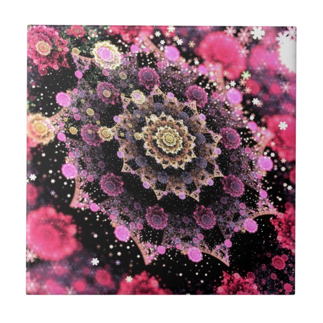Rosa Cosmic Burst Fractal Kakelplatta (Framsidan)