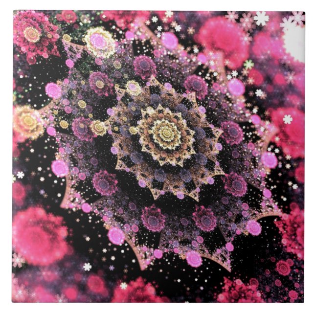 Rosa Cosmic Burst Fractal Kakelplatta (Framsidan)
