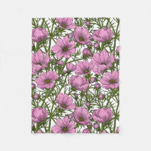 Rosa Cosmos blommor Fleecefilt
